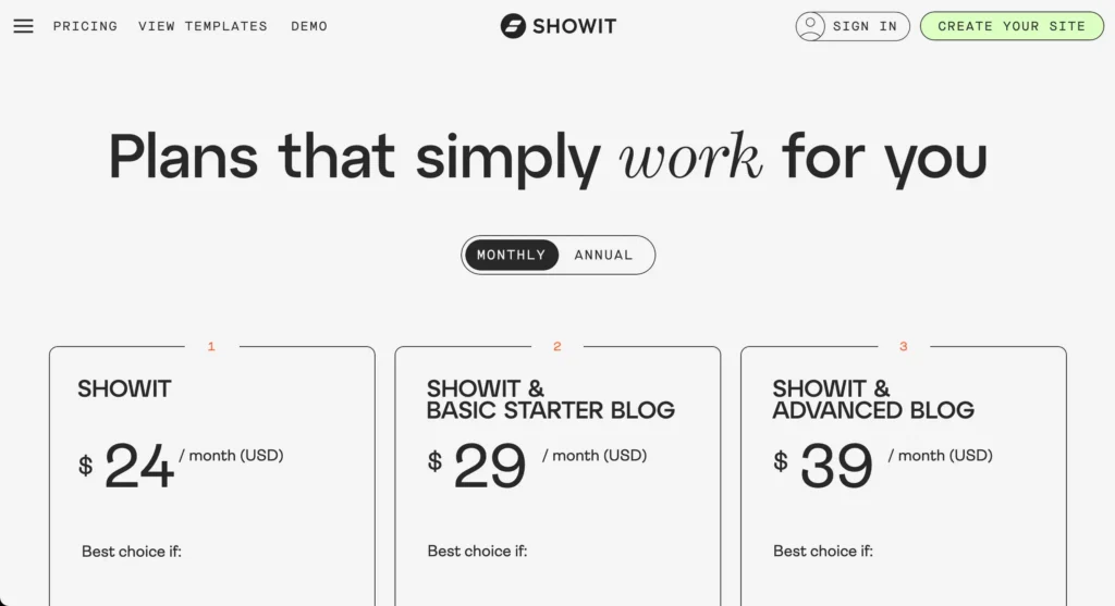 showit pricing plans