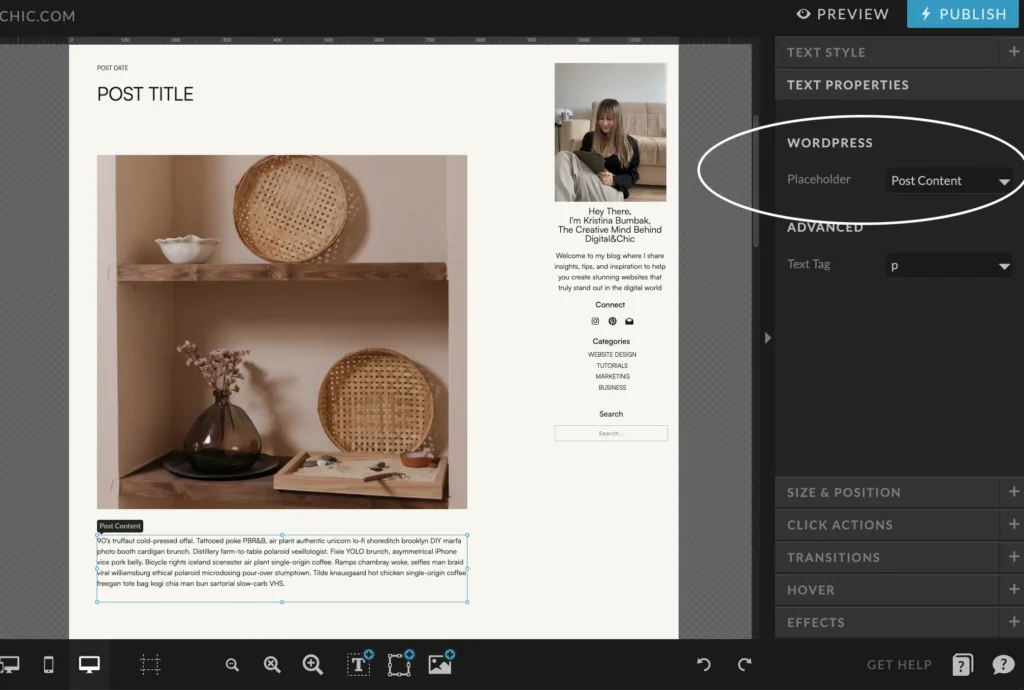 Showit Signle post blog page screenshot