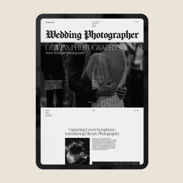 tablet with a showit website template for wedding photographers on screen